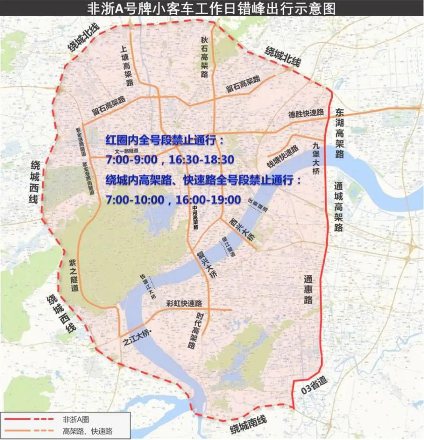 溪路—紫金港路—文一西路—古墩路构成的围合区域内所有道路以及高架